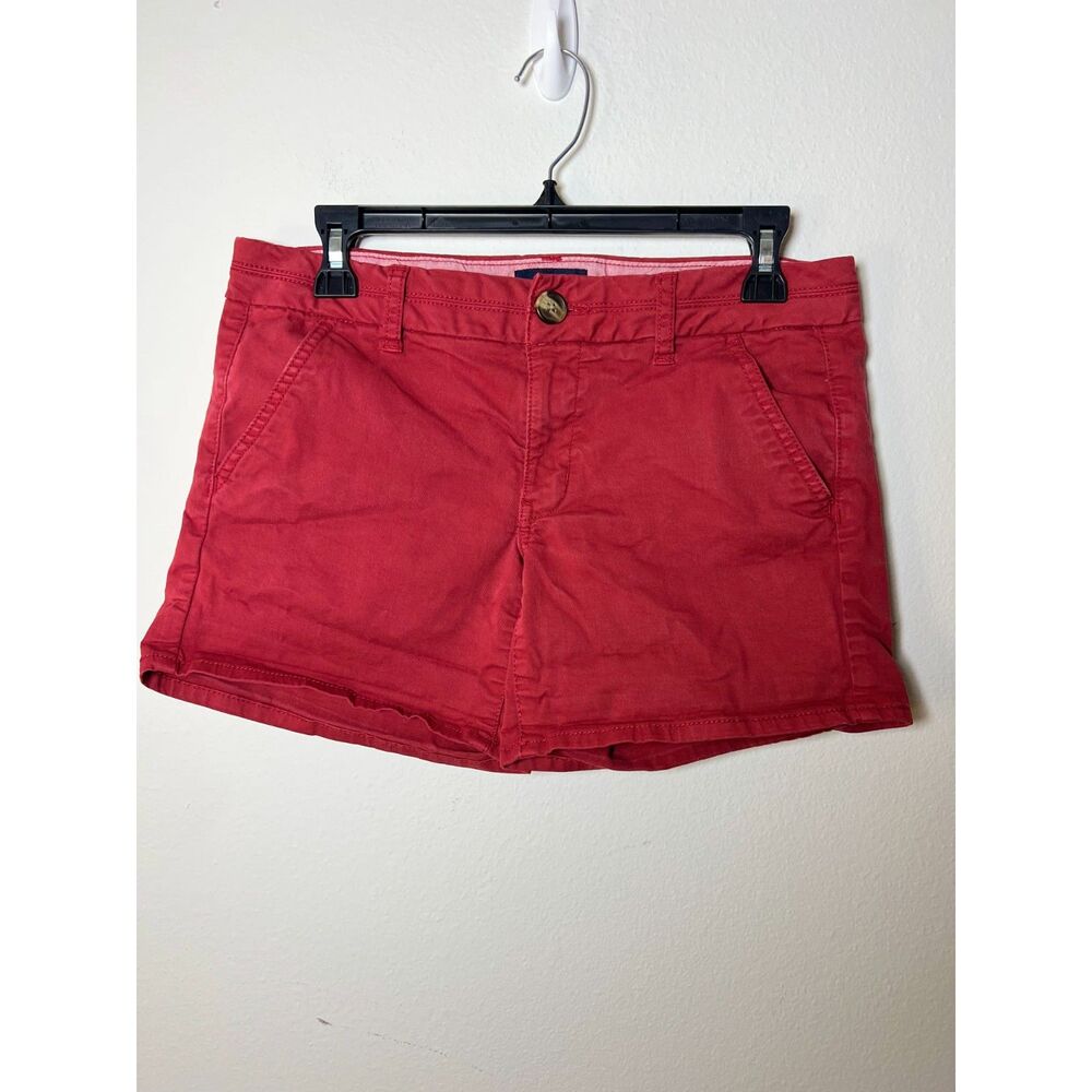 American Eagle Womens Size 6 Midi Chino Shorts Red Coral Stretch Casual